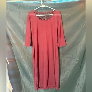 Casual trendy Burgundy Midi Dress hot kiss XL 3/4 sleeve